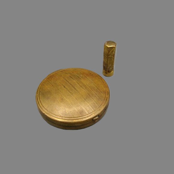 DuBarry Gold Lipstick & Art Deco Compact with Puff, Vintage Vanity Lot Empty - Picture 2 of 10